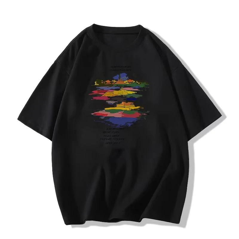 Summer New Cotton American Graffiti Printed Short Sleeve T-shirt Fashion High Street Loose Casual Original Design Women's Top image 5