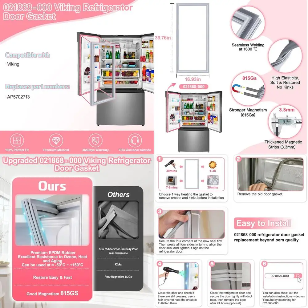 

LXun Upgraded 39.76 * 16.93 in 021868-000 French Door Refrigerator Door Gasket Compatible with Viking French Door Refrigerator D