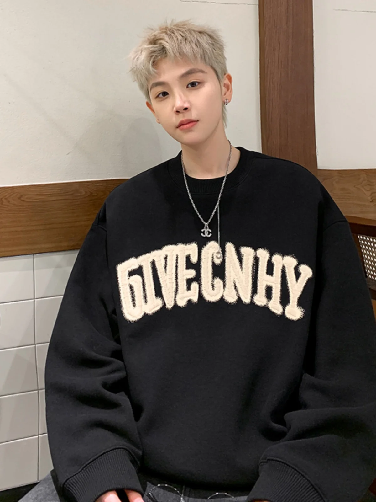 

Autumn New Men's Sweatirt Heavyweight Premium Loose Fit Hatl Jaet Embroidered Letters Novel Polyester Casual Wear