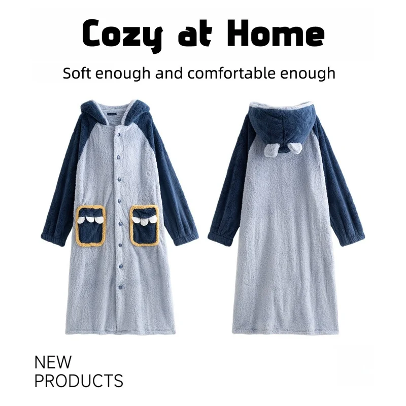 Men's Thick Long‑Staple Cotton Bathrobe Autumn Winter Warm Heat‑Retaining Hooded Mid‑Length Open‑Front Home Loungewear Robe
