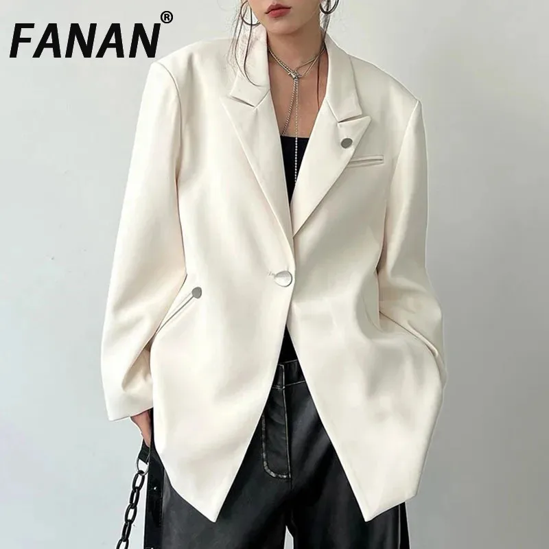 Fanan temperamento único botão reunido cintura blazers para mulheres manga longa moda feminina jaquetas 2025 primavera novos casacos