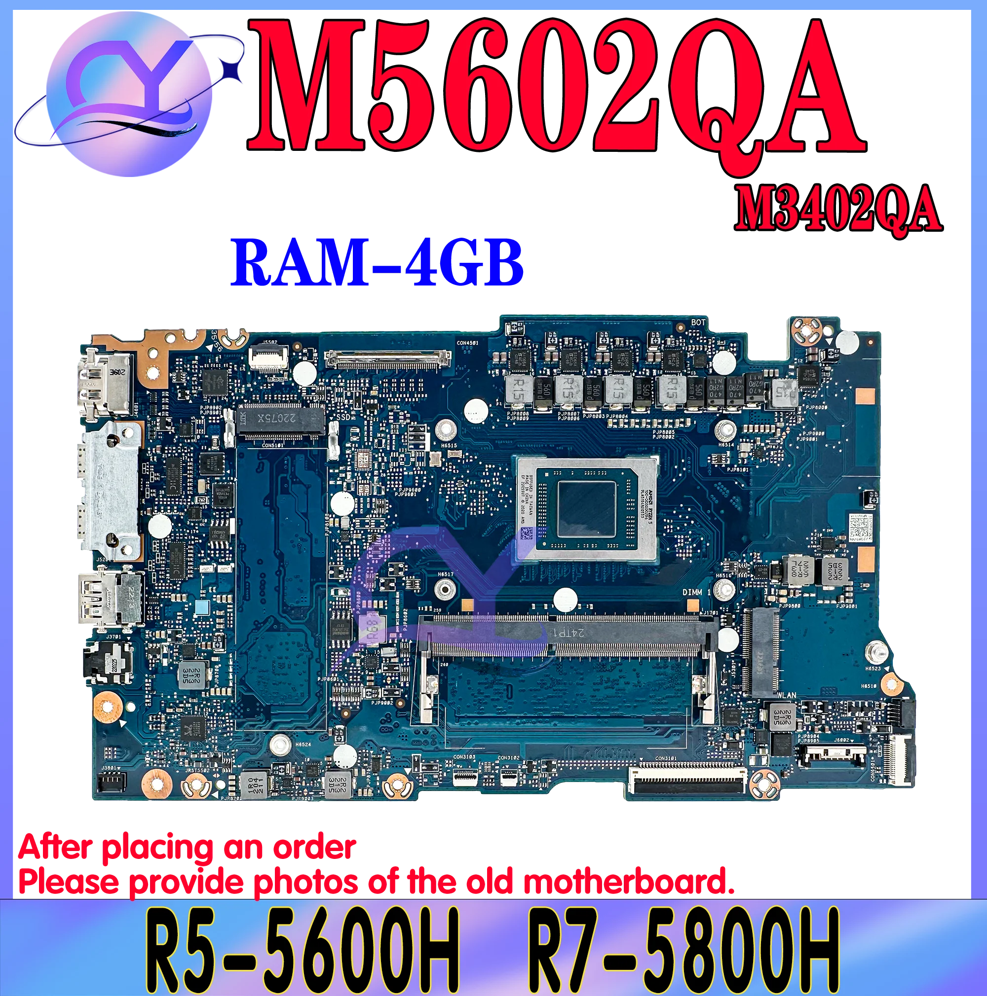 

KEFU M3402QA Mainboard For ASUS M5602QA M3402Q M5602Q Laptop Motherboard R5-5600H R7-5800H 4GB-RAM