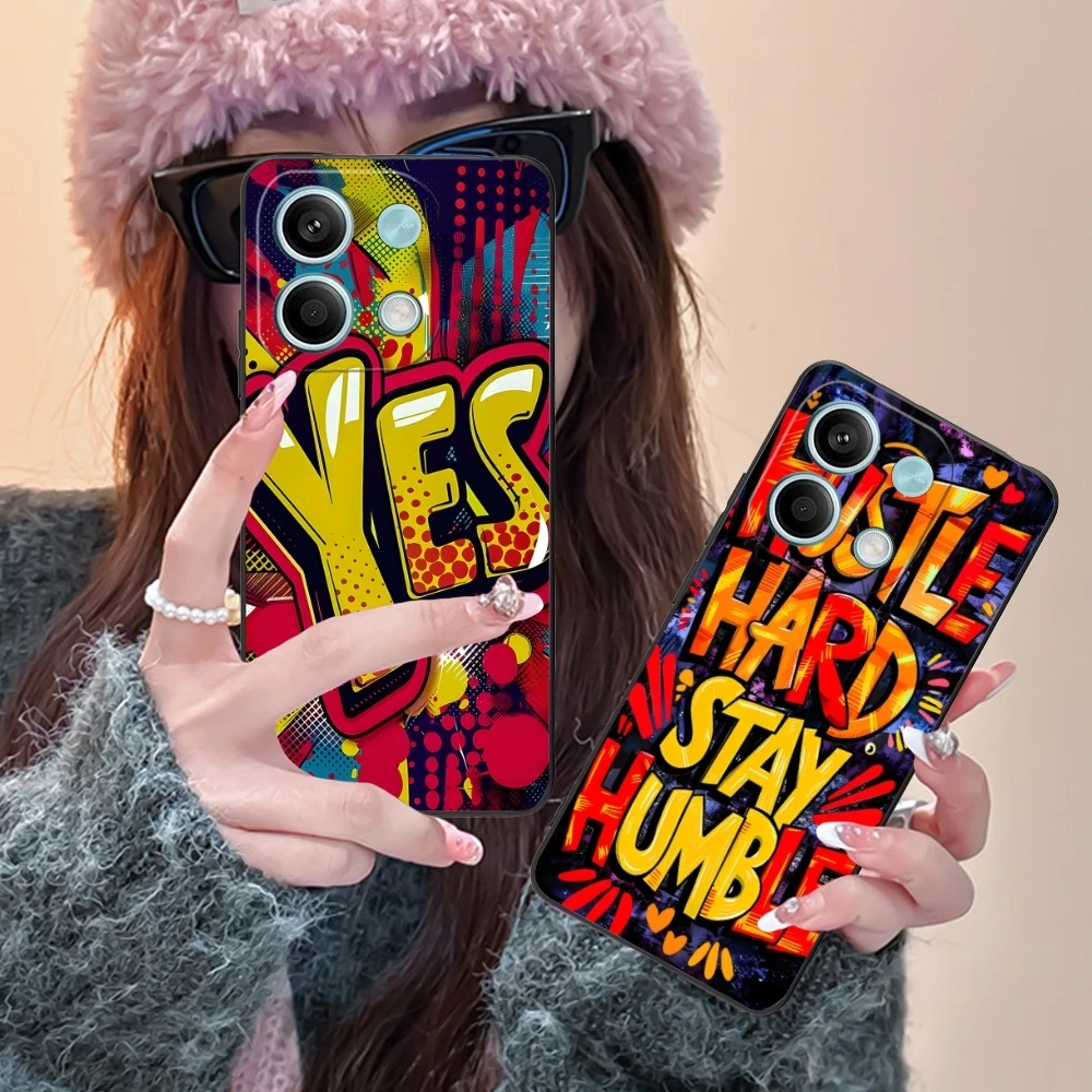 Painting Hustle Positive Mobile Cell Phone Case for Xiaomi Redmi 13 13C 12 12C 10 10C A1 A2 A3 Plus 5G Black Phone Cover Shell