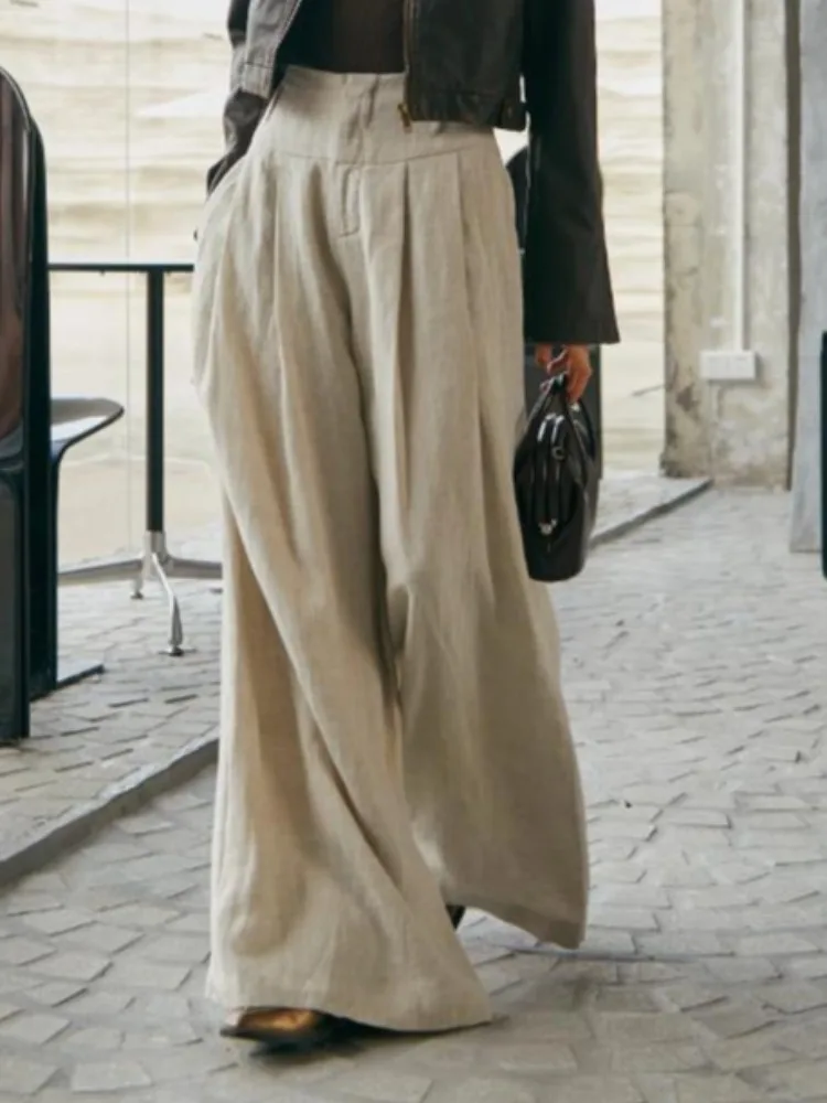 High Waist Wide Leg Pants Women's Spring Summer Casual Thin Linen Loose Slimming Long Trousers Zen Style Comfortable Pants