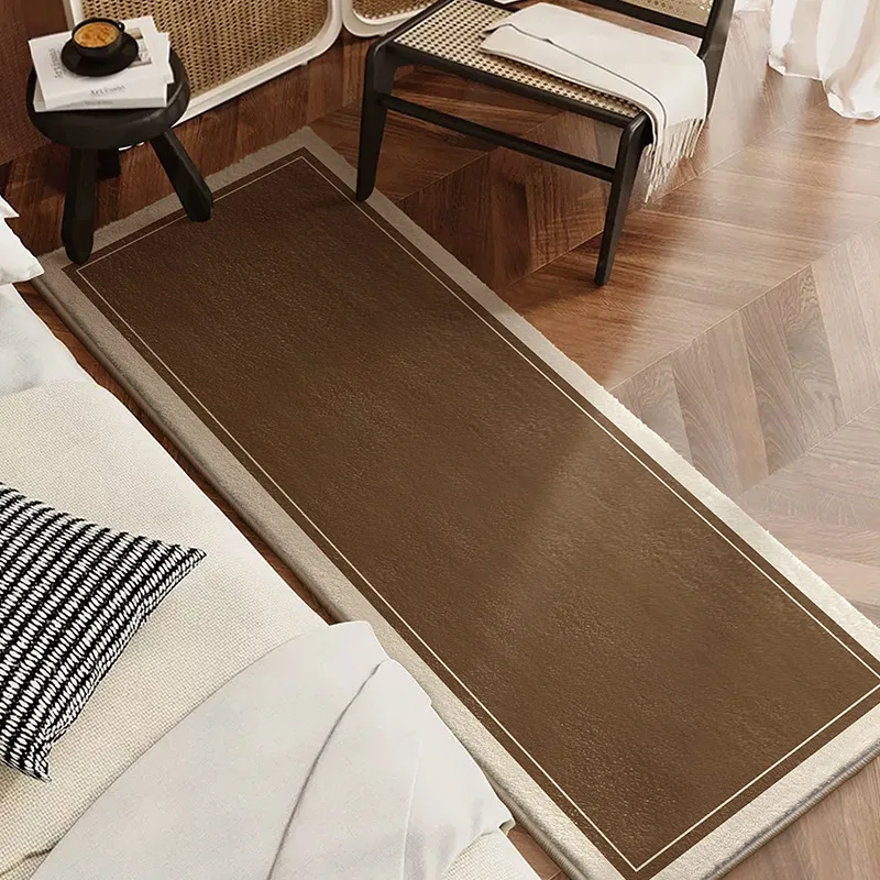 VIKAMA Minimalist Cashmere-Look Long Runner Rug Soft Non-Slip Bedroom Mat Balcony Bedside Rug Home Decor