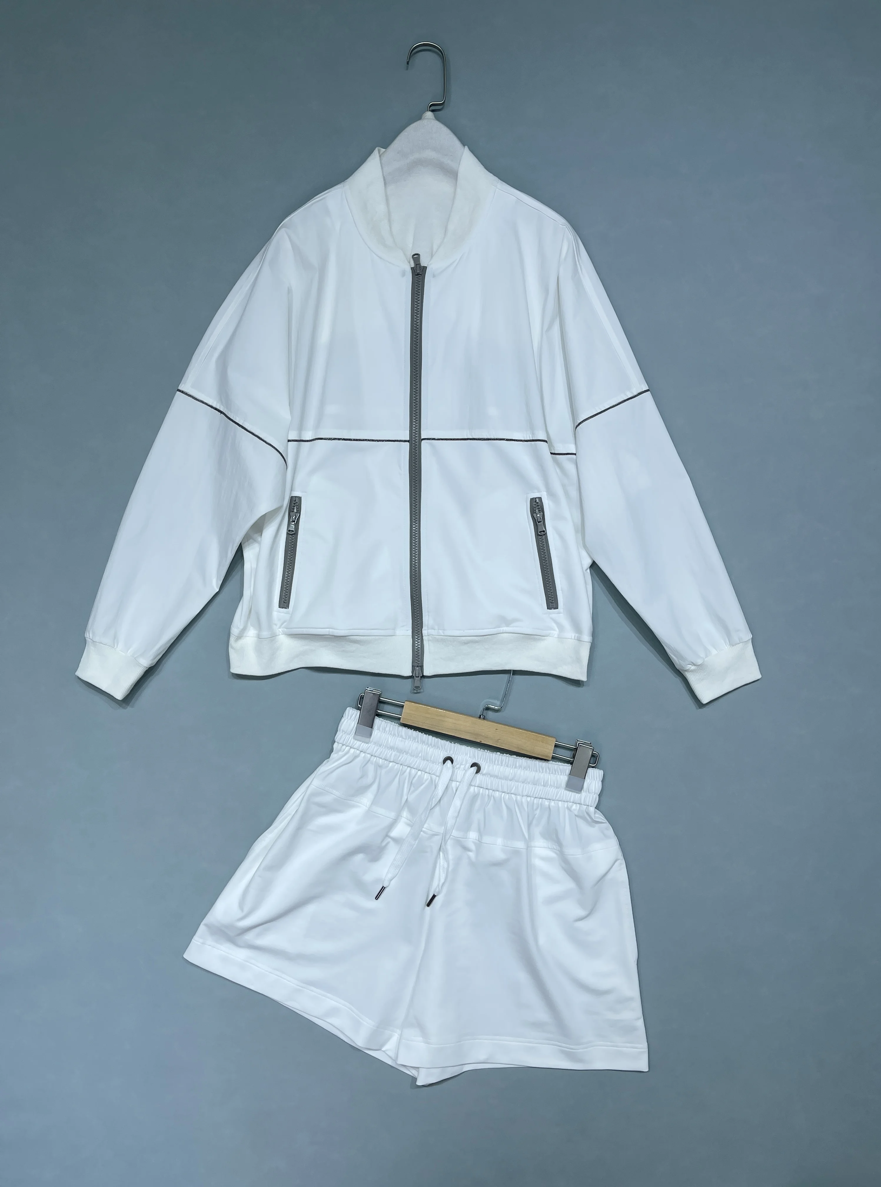 

Весенний новый стиль, воротник-стойка, молния, хлопковая универсальная куртка, пальто, женский топ + повседневный комплект шорт