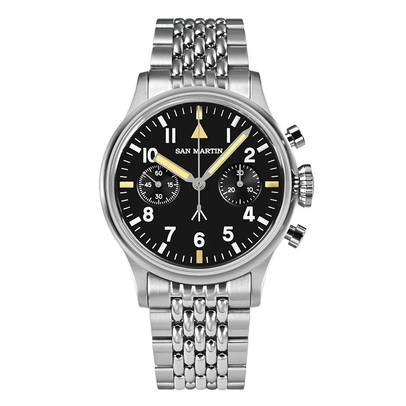 

San Martin Men Chronograph Watch 38.5mm Panda Manual Wind Mechanical Wristwatch 10ATM Waterproof Luminous Sapphire ST1901