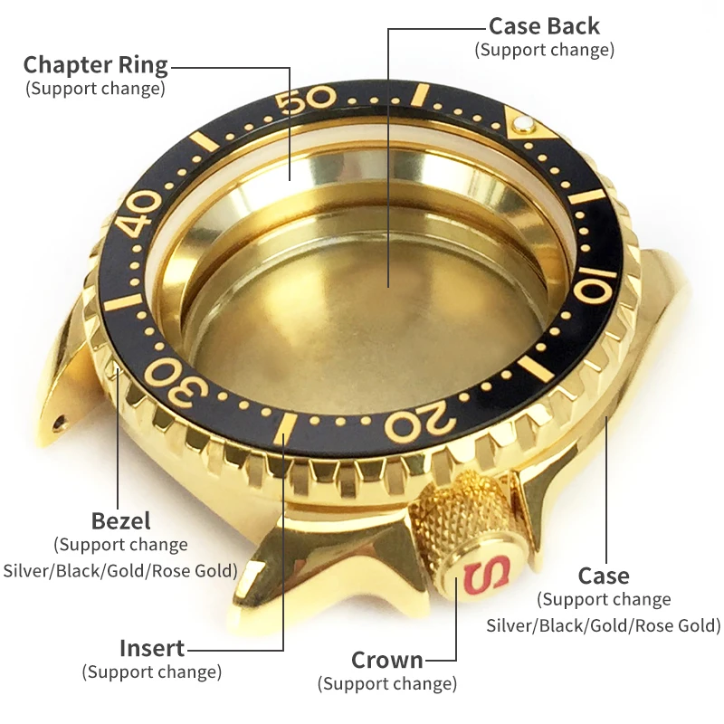 42mm Custom Watch Case For NH35 NH36A Movement SKX007 SRPD65 SRPD79K1 Crown Caseback Chapter Ring Ceramic Bezel Insert Mod Parts
