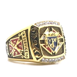 Unisex 316L Stainless Steel Knights of Columbus Christianity Catholicism K of C Cross Clean Stone Gold-Color Ring