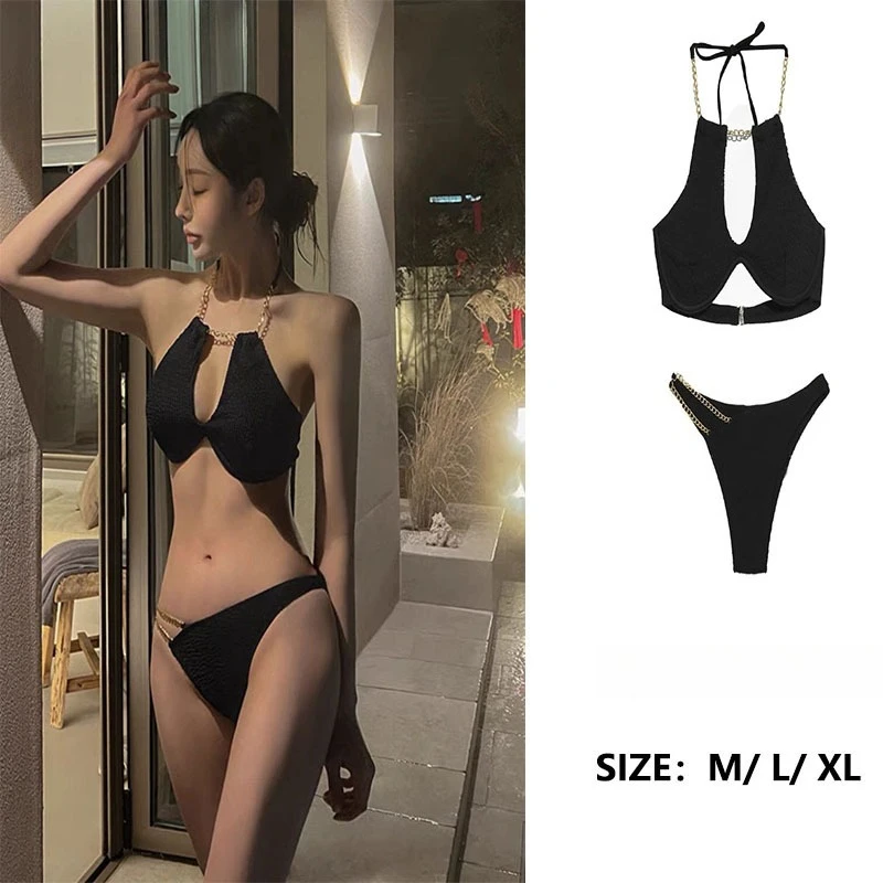 

Ins Split Swimsuit Chain Triangle Bikini Sexy Babes Without Butts Gather Skinny Swimsuit Swimsuit Women