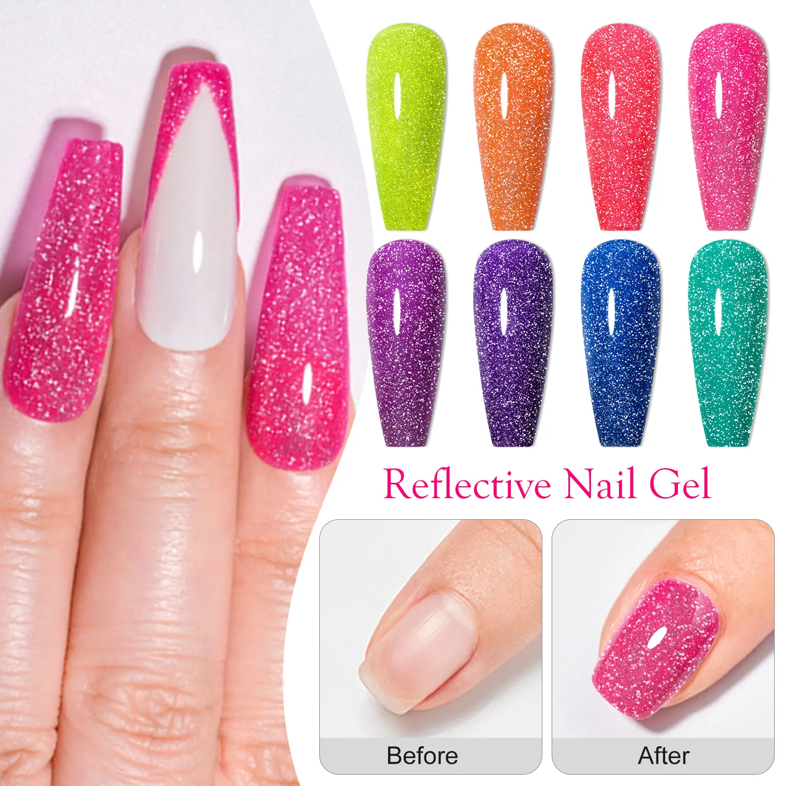 8 ชิ้น/เซ็ตสีดําสะท้อนแสงเล็บเจลชุดแชมเปญประกายเจลเคลือบเงากึ่งถาวร UV GEL Soak Off ชุดเคลือบเงา