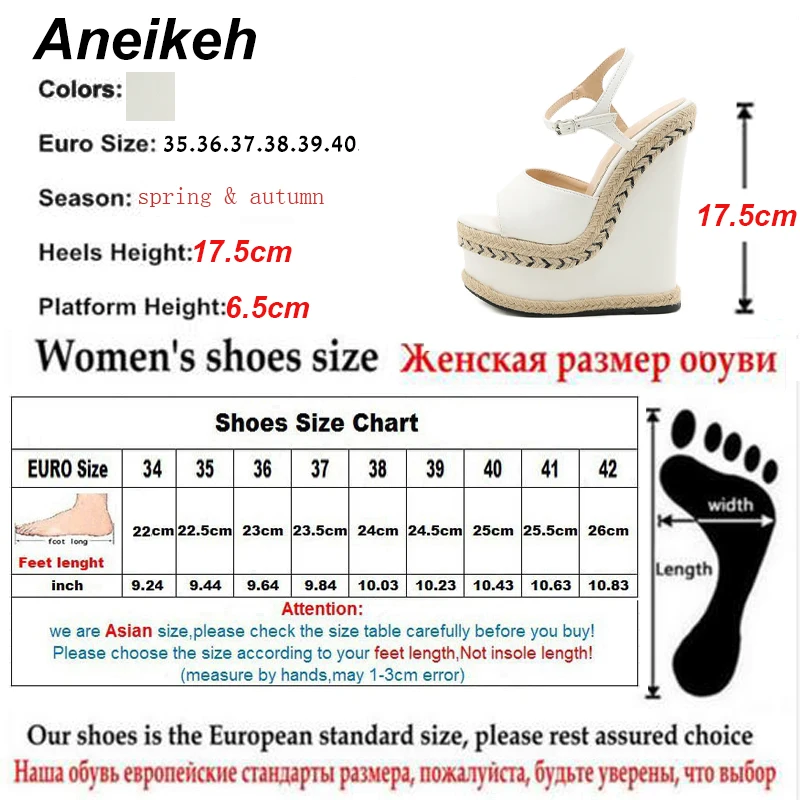 Aneikeh 2025 Summer Grass Woven Slope Heel Comfortable Sandals Ladies Shoes Party PU Platform Buckle Fashion Sandalias Mujer