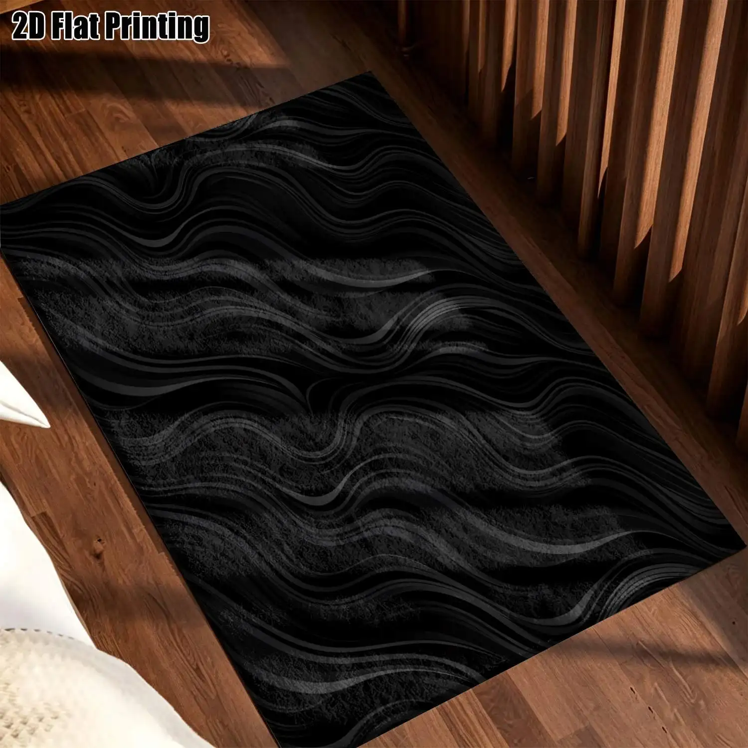 1Pc 2D Printed Black&Gray Abstract Wave Nordic-Style Carpet, Instagram-Inspired Modern Minimalist Geometric Striped Floor Mat, Home Decor Available in Multiple Sizes, Machine Washable, Ideal for Entryway, Living Room, Bedroom, Dining Room, Study