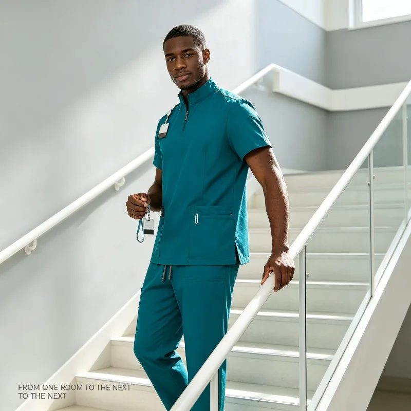 Quick Dry XXL Scrub Set Stand Collar Straight Leg Pants Unisex Doctor Nurse Workwear