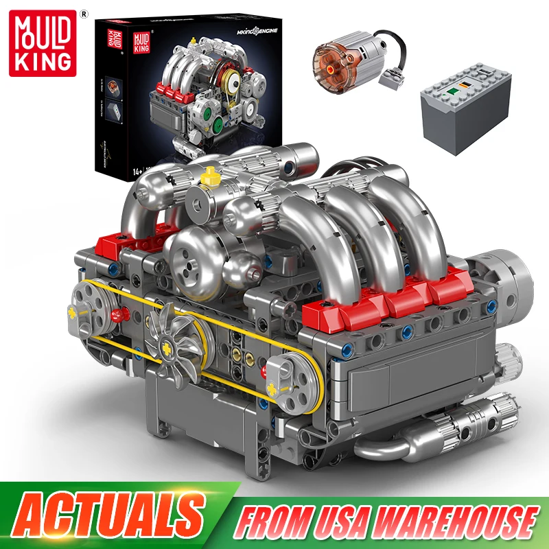 

Mould King 10193 The Motorized Boxer Engine Block Technical Car Engine Brick Set Assembly Car Engine Toys Kids Christmas Gift
