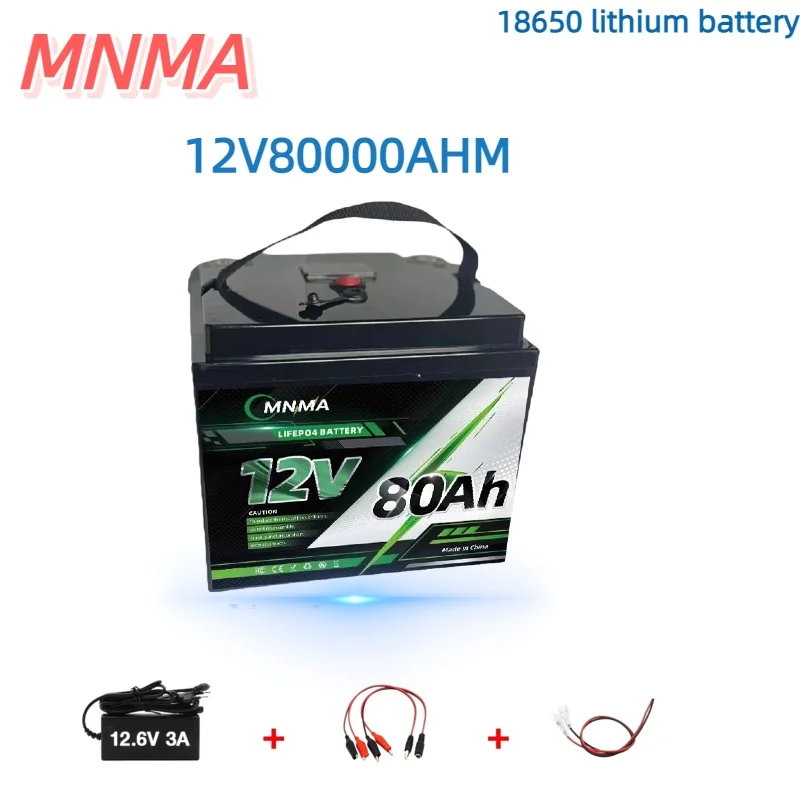 

MNMA 12V 80Ah LiFePO4 Battery Built-in BMS 2000+ Cycles Deep Cycle Battery for Solar System RV Golf Cart Electric Forklift
