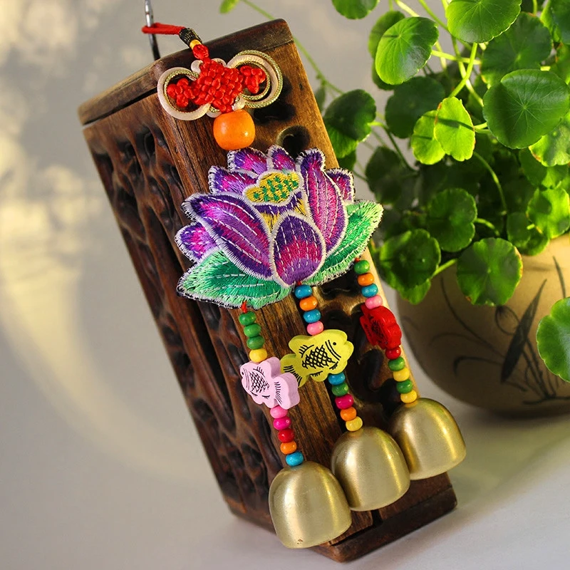 10pcs # wholesale backpack bag home CAR wall efficacious Mascot native Lotus FENG SHUI copper bell lucky Embroidery