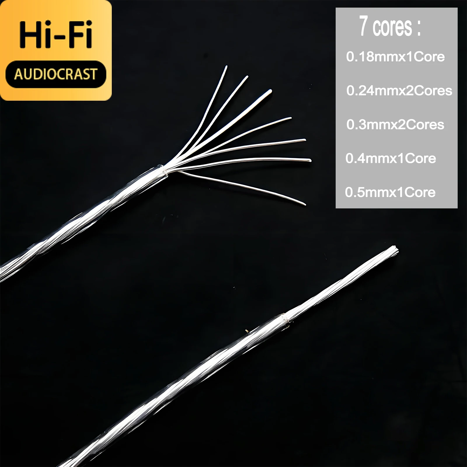 Audiocrast 1AG 7 Cores HiFi Bulk Interconnect Cable | 8N OCC Silver Plated Conductor, DIY Unfinished Raw Audio Cord
