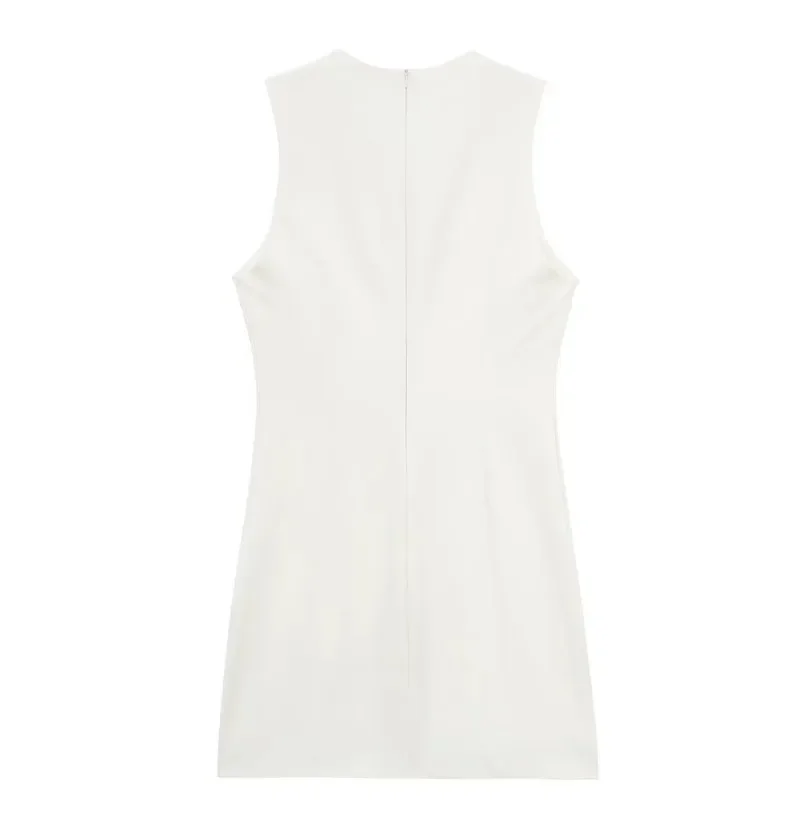 Traf 2024 Off Witte Mini Jurk Vrouw Gesp Mouwloze Korte Jurken Voor Vrouwen Uitgesneden Sexy Bodycon Jurk Jeugd Casual Jurken