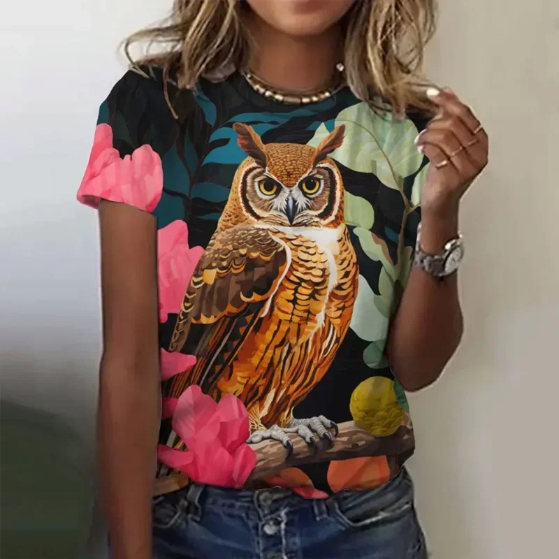 Fashion Christmas Clothing Cute Owl Print 3D Print T-shirt Women Personality Oversized T Shirt Harajuku Street Unisex Tops Tees