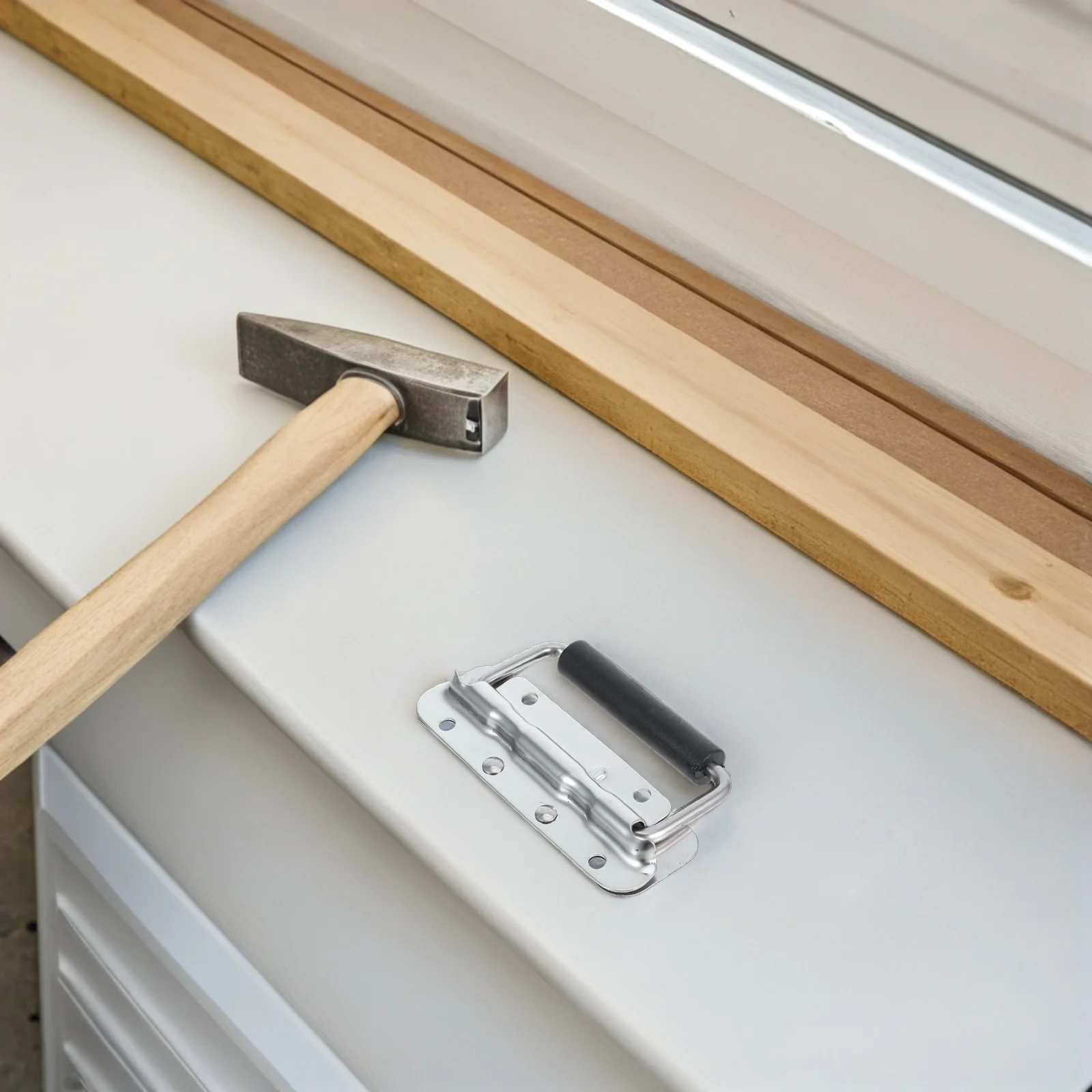 

2pcs Stainless Steel Spring Folding Handle Heavy Duty Cabinet Case Rubber Grip Foldable Tool Box Crate Lifter Surface Mount