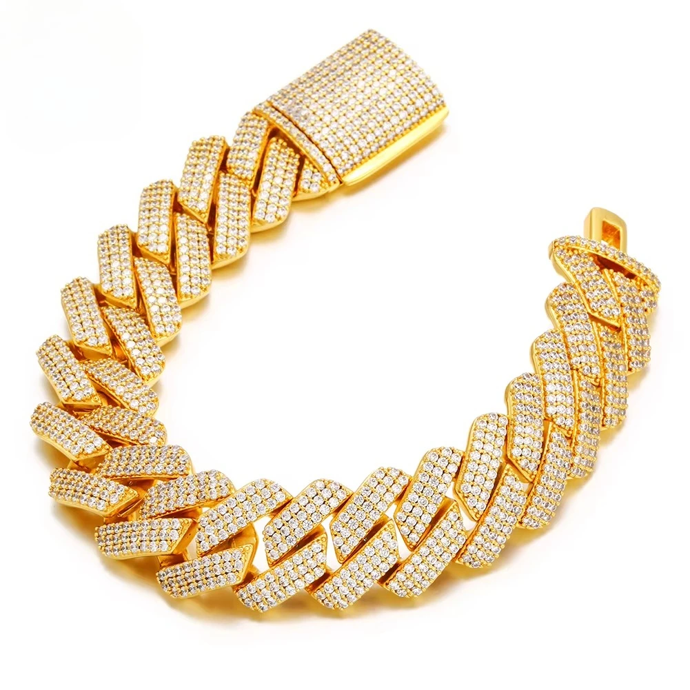 

Luxury Iced Out 20mm Cuban Link Bracelet 18K Gold Plated 3-Row 5A Zircon Men's Bling Chain