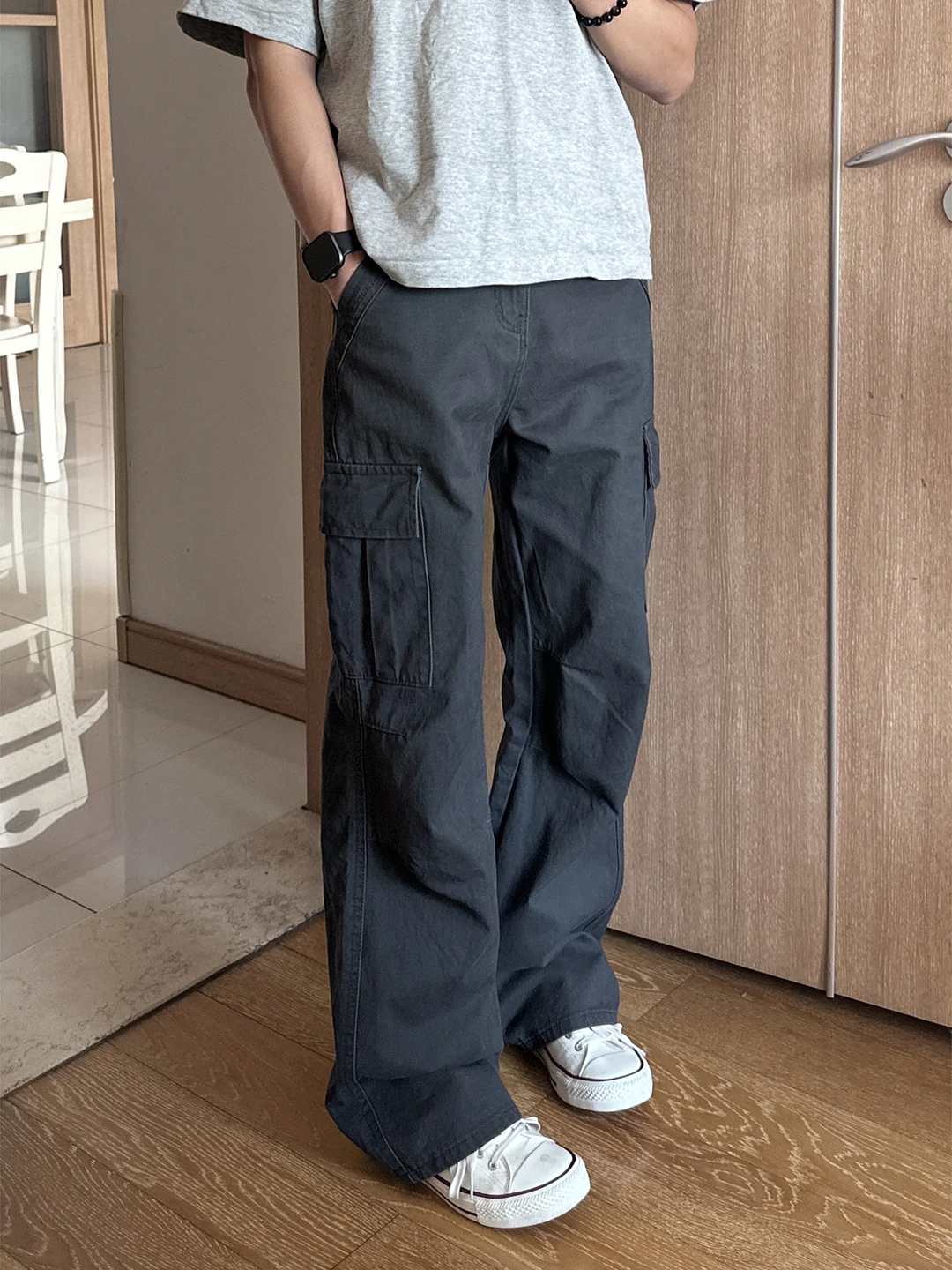 

Мужские рабочие брюки Deep ey Pleated: весенние, в американском уличном стиле, свободные, расклешенные, прямого кроя, в стиле парашютиста