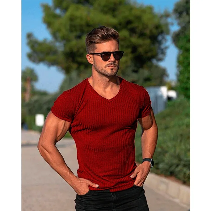 Summer V-neck Sports Breathable Bottom Shirt for Men's Underwear, Moisture Wicking Short Sleeved Men's T-shirt