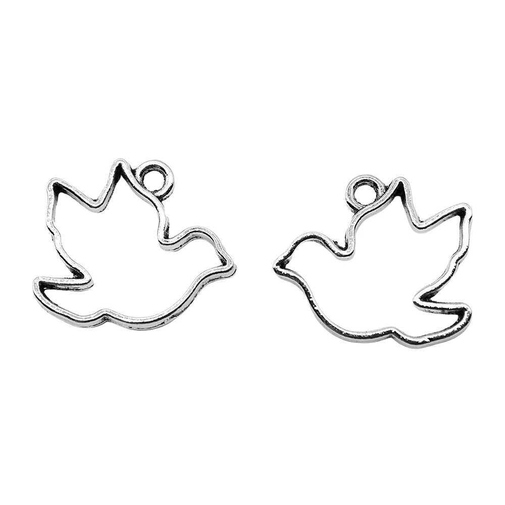 10pcs/lot 17x19mm Skeleton Pigeon Charms For Jewelry Making Antique Silver Color 0.67x0.75inch