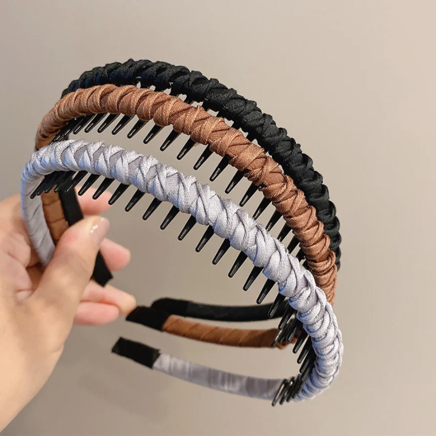 Geflochtenes Stoff-Stirnband, Einfarbiges Dünnes Haarband, Doppelter Böhmischer Rutschfester Haarreif, Haar-Accessoires für Mädchen – Detail 2