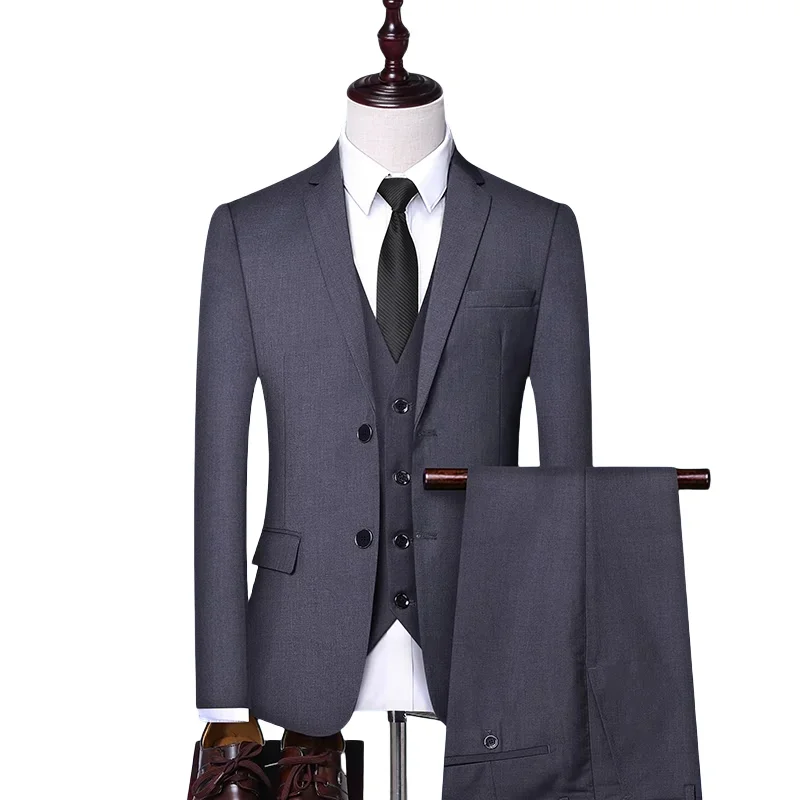 

Suit (Blazer+Vest+Pants) Men Formal Wedding Best Man Working Gentleman Fashion Slim Solid Color Business Office Breathable Suit