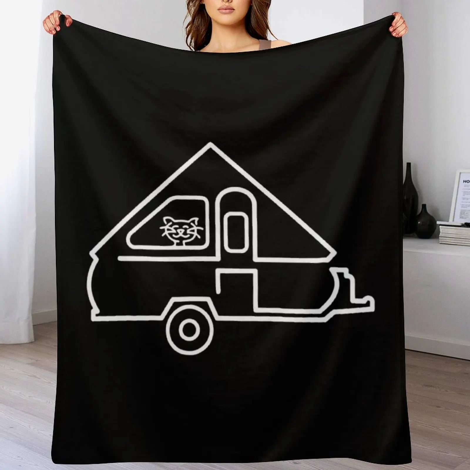 

Cat Aliner A-Frame Trailer Happy Camper Cat Throw Blanket Hairys Sofa Throw Blankets