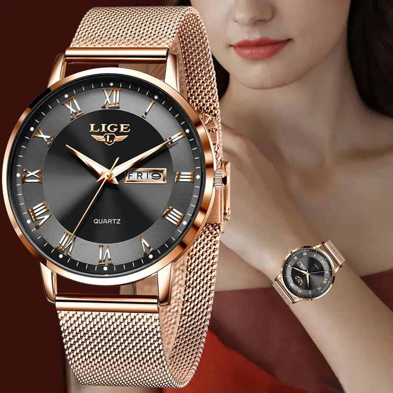 LIGE Fashion Waterproof Watch Women Casual Sport Women\'s Quartz Wristwatches Top Brand Luxury Week Date Watch Women Reloj Mujer