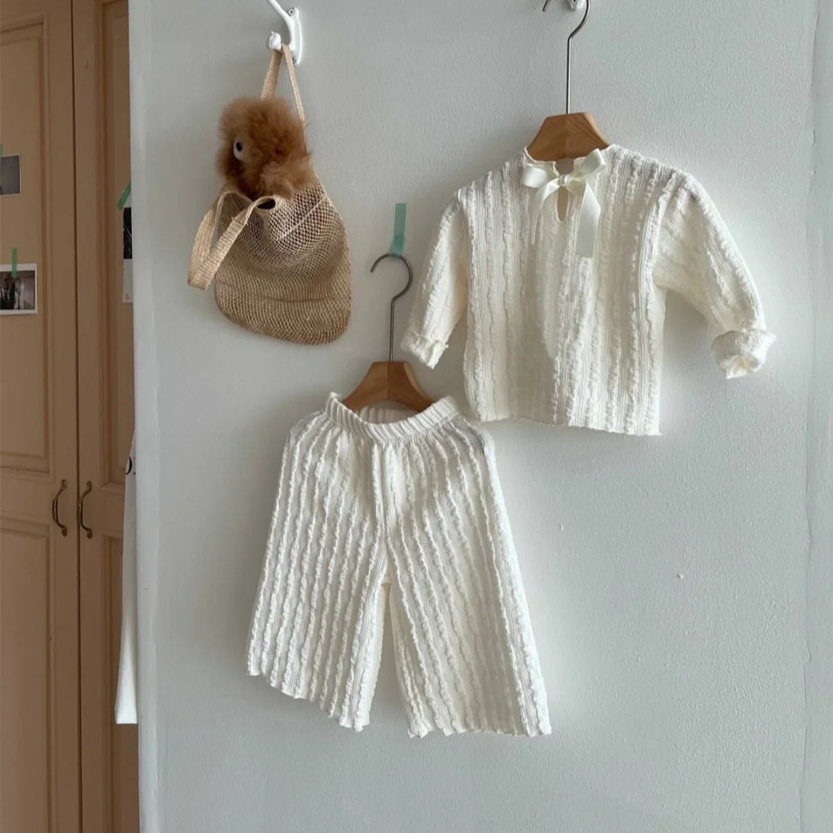 2026 Autumn New Baby Long Sleeve Clothes Set Girls Sweet Bow Tops + Wide Leg Pants 2pcs Suit Toddler Cotton Outfits