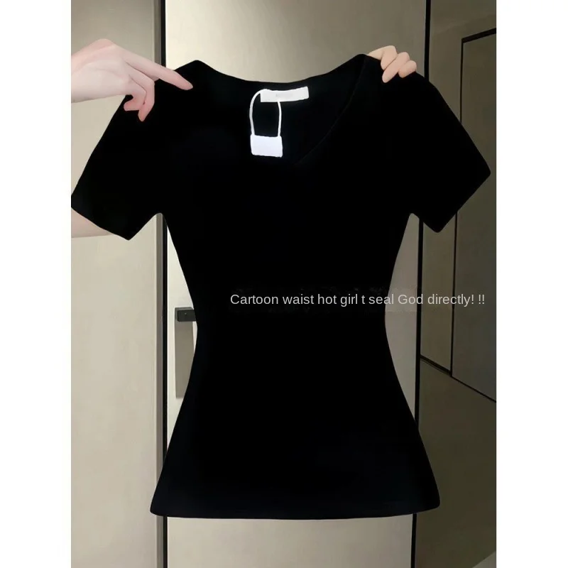 

Desire Style Tight Waist Short Sleeve Tight-shirt Women's Summer New Shoulder Hot Girl Short Top