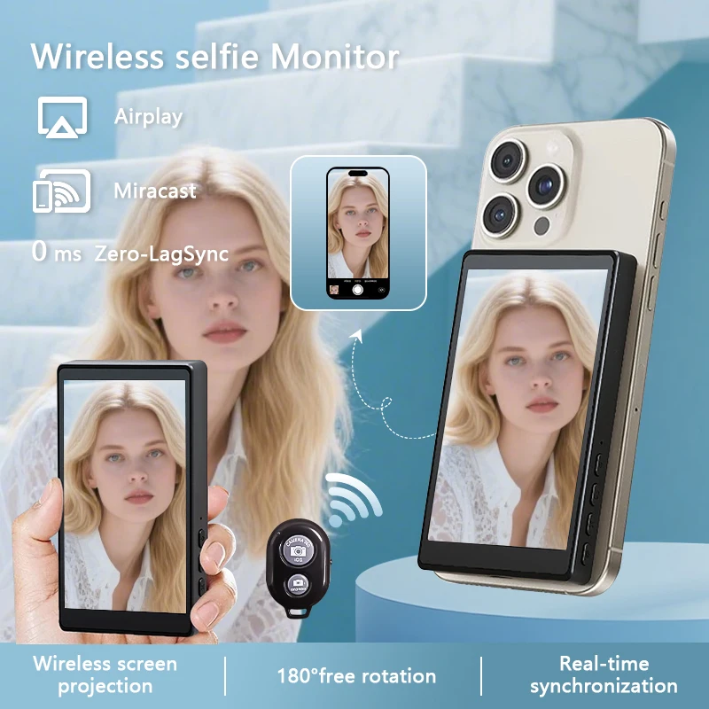 

Беспроводной экран монитора для селфи для iPhone и Android, магнитный экран для видеоблогов, экран для селфи, монитор задней камеры для видеоблога, прямая трансляция
