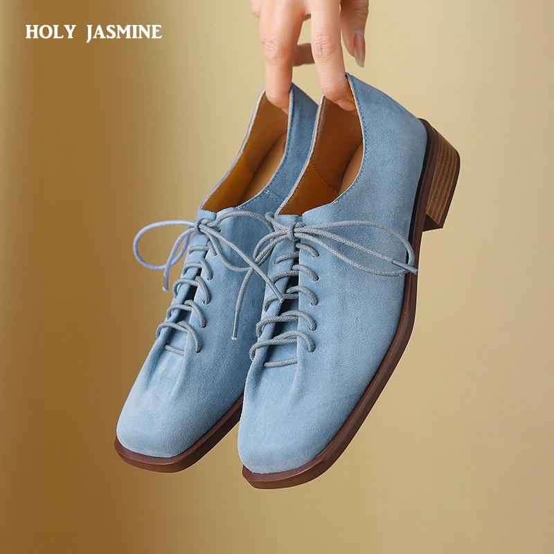 2024 New Spring Autumn Retro Style Women Pumps Dress Working Casual Thick Heels Genuine Leather Lace-Up Shoes Woman Classic