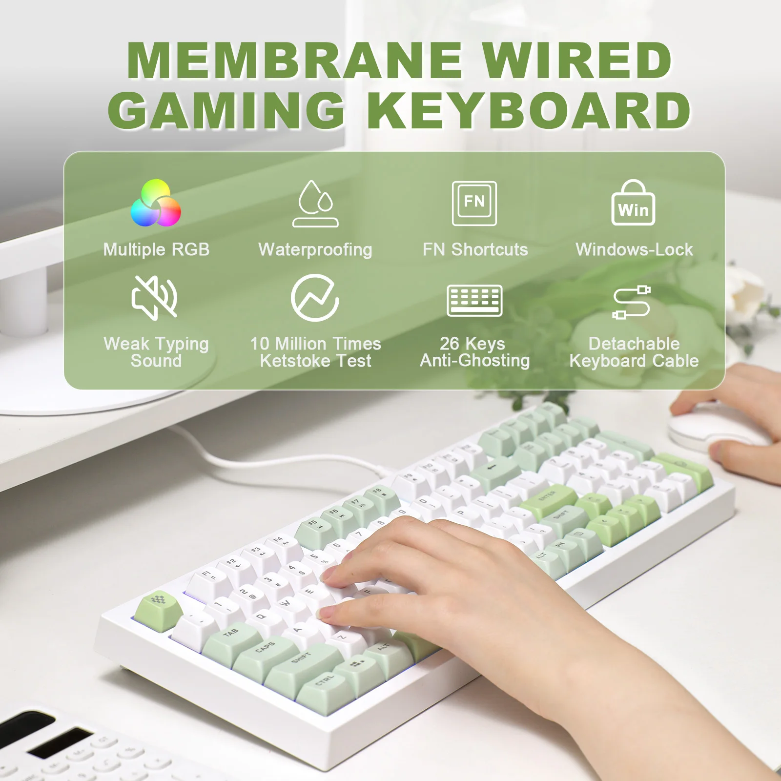 Imagem -02 - Teclado Retroiluminado com Fio Gaming Resistência a Derramamento Anti-ghosting Silenciosa Completa Numpad Membrana Branco 98 Chaves Yunzii-d98