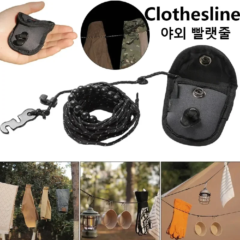 

3M Outdoor Camping Stretch Clothesline with 12 Clips Windproof Travel Stretchy Clothesline Sock Line Hanging Laundry Drying Rope