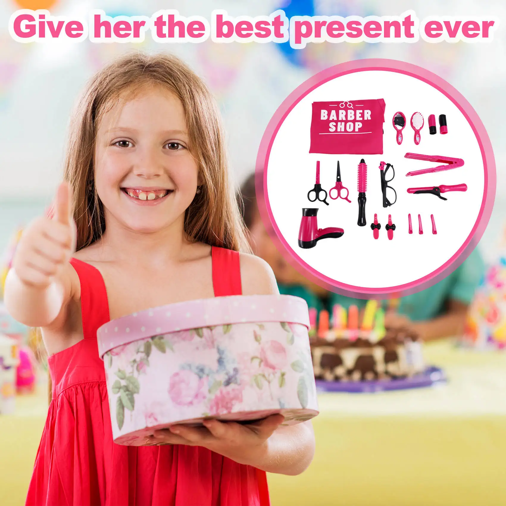 ABWE-Kids Fantasiespel Kappers Haar Simulatie Spel Kinderen Haar Styling Tools Föhn Curler Make-up Kit