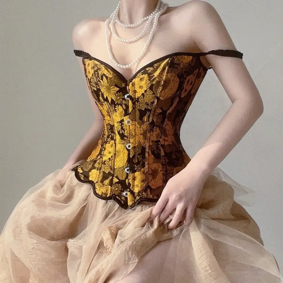 

Vintage Floral Print Embroidery Sexy Corset Women Overbust Bustier Top Renaissance Costume Shapewear Waist Trainer Vest