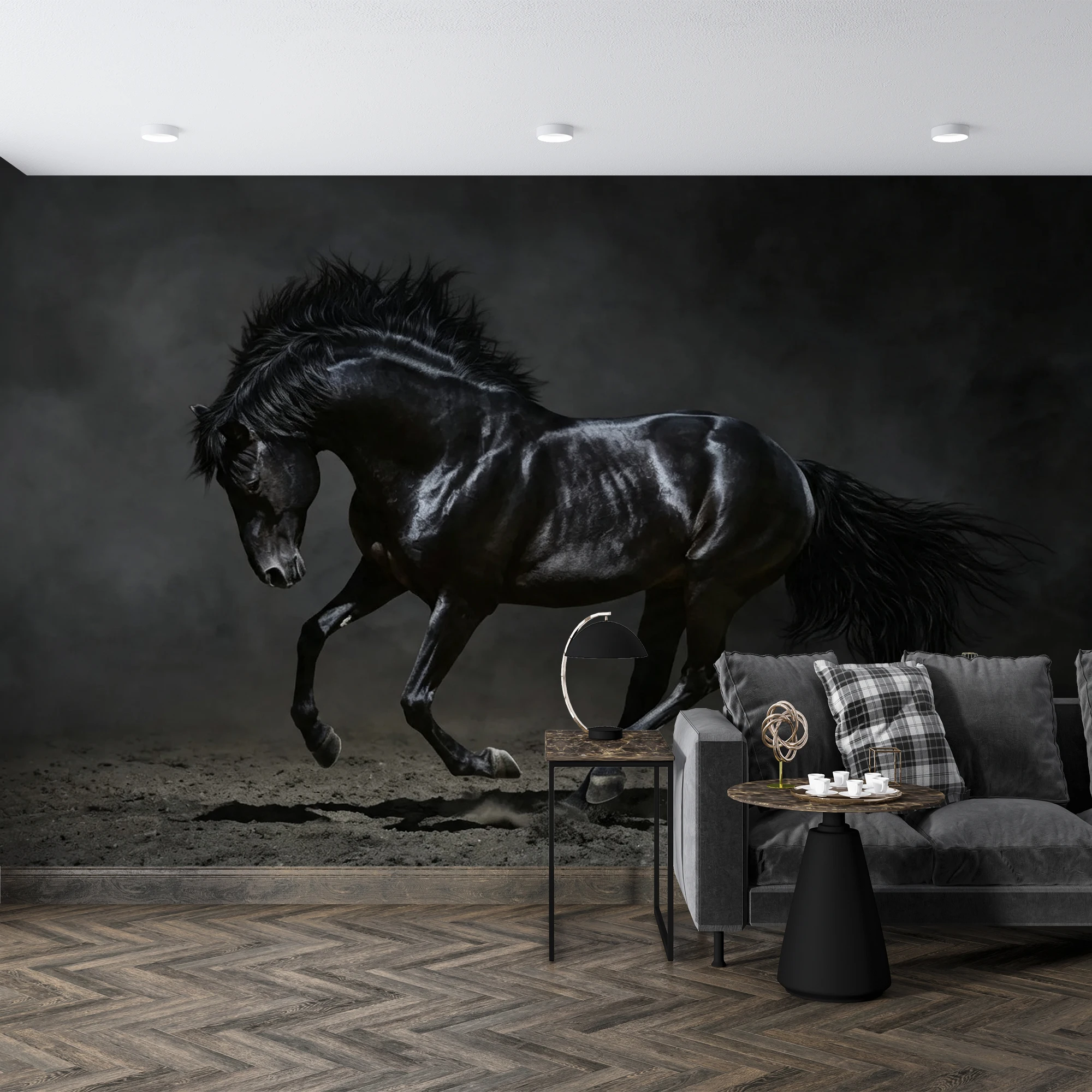 Milofi Custom Mural Wallpaper Black Running Horse Animal Art Dark Background Living Room Office Wall Decor Papel De Parede