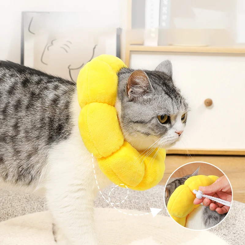 

Sunflower Pet Cats Dogs Collar Adjustable Anti-Bite Surgery Anti-Lick Wound Healing Cat Protection Collars Soft Plush Elizabetha