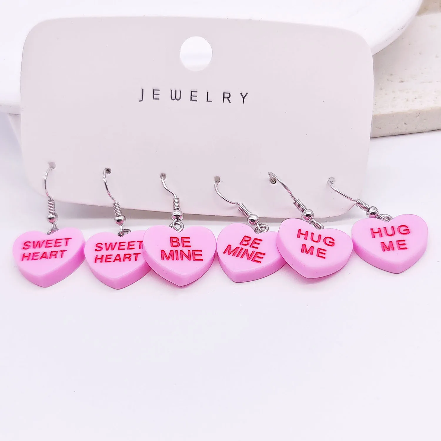 European and American Fashion Cute Love Pink Earrings and Earrings 3-piece Set