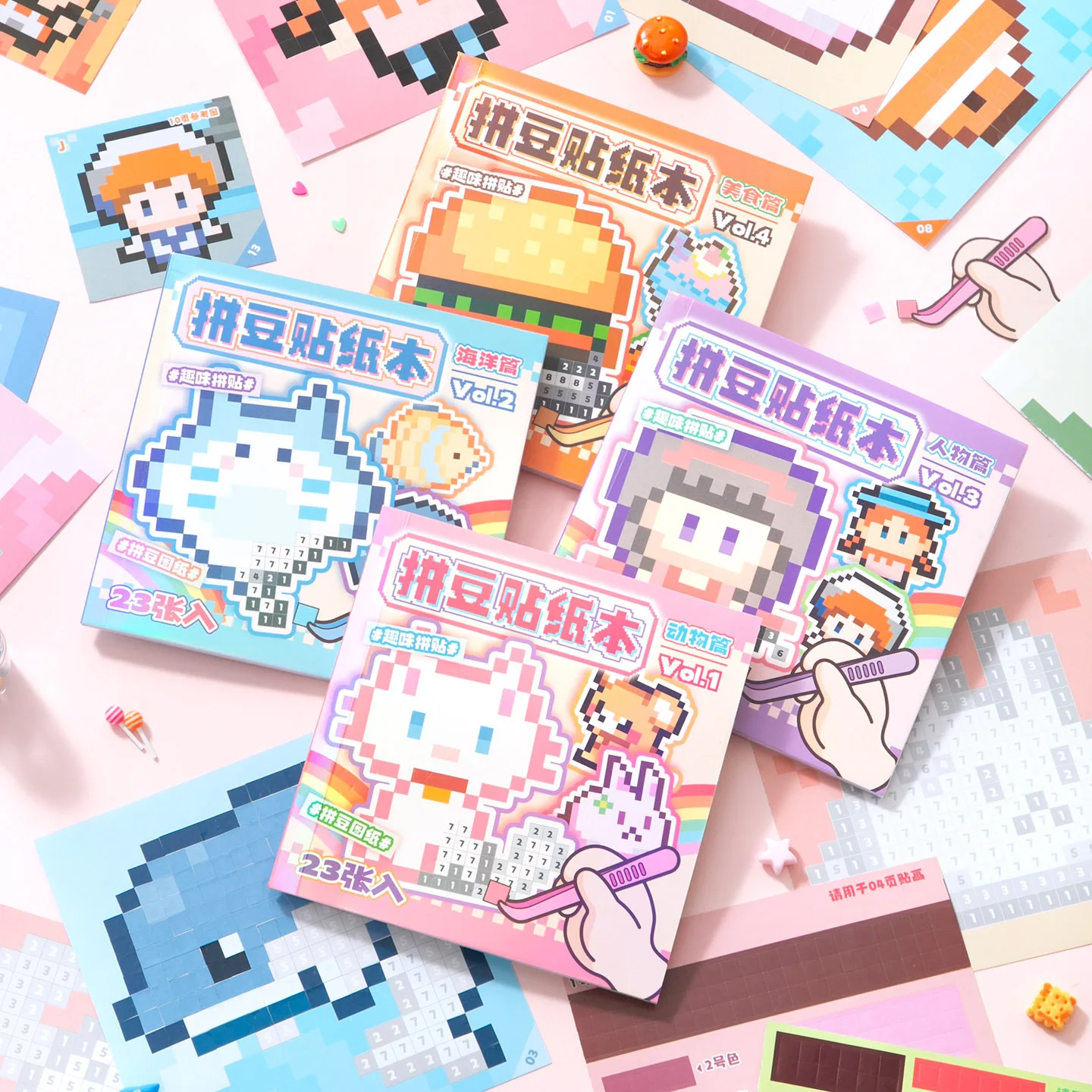 Card Lover 23 Pcs [Pinduoduo Sticker Series] Anime Cartoon Pixel Style Paper Version Of Magic Collage Beans Stickers Washi Kit