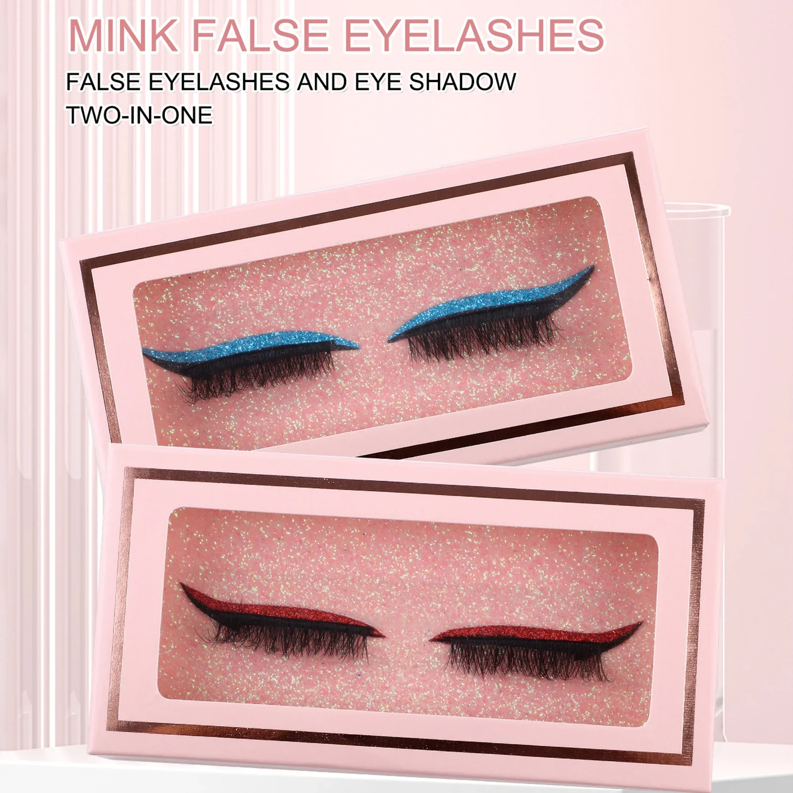 接着剤不要のアイライナーとつけまつげステッカーセット – ラインストーンブルー、ディープパープル、chのグリッターつけまつげ4組