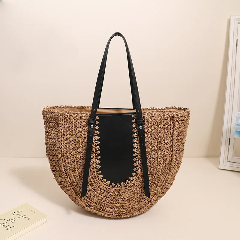 Casual Large Capacity Tote Rattan Women Handbags Designer Wicker Woven Shoulder Crossbody Bags Luxury Summer Beach Bag Big Purse