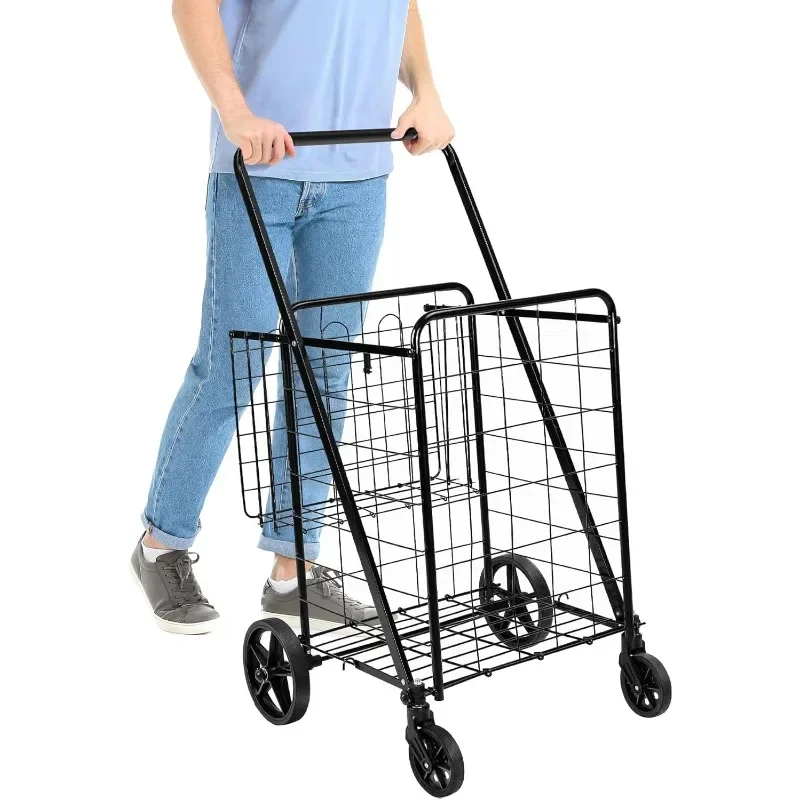 

Basics Foldable Shopping Utility Cart with 360-Degree Wheels, X-Large, Black