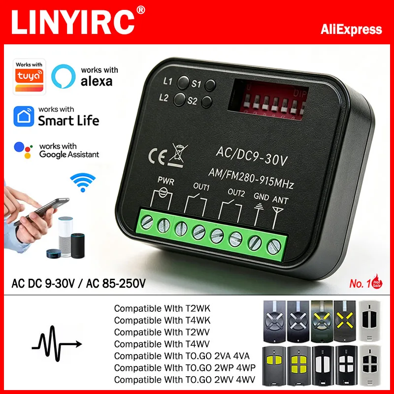 Works With Tuya Wifi Smart Switch Module Receiver Opener For TO.GO 2VA 4VA 2WV 4WV 2VA 4VA / T2WK T4WK T2WV T4WV Remote Control