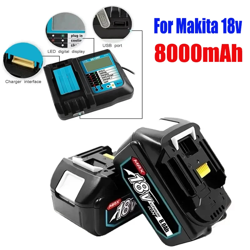 

100% Original Upgrade BL1860 Battery 18V 8000mAh Li-ion for Makita 18V Battery BL1840 BL1860 BL1850 BLxt 400 + Charger